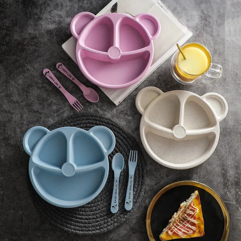 Cartoon Bear-shaped Cutlery Set with Divided Breakfast Plate Blue image 4