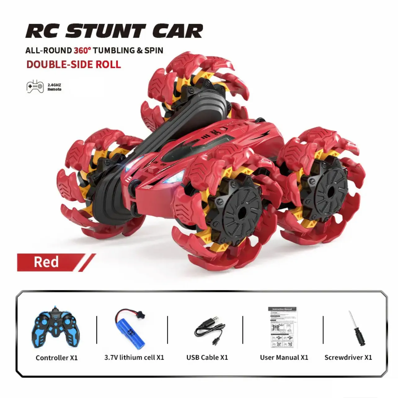 Remote Control Car Toys Double-Sided 360° Rotating 4WD Rc Drift Truck Red big image 1