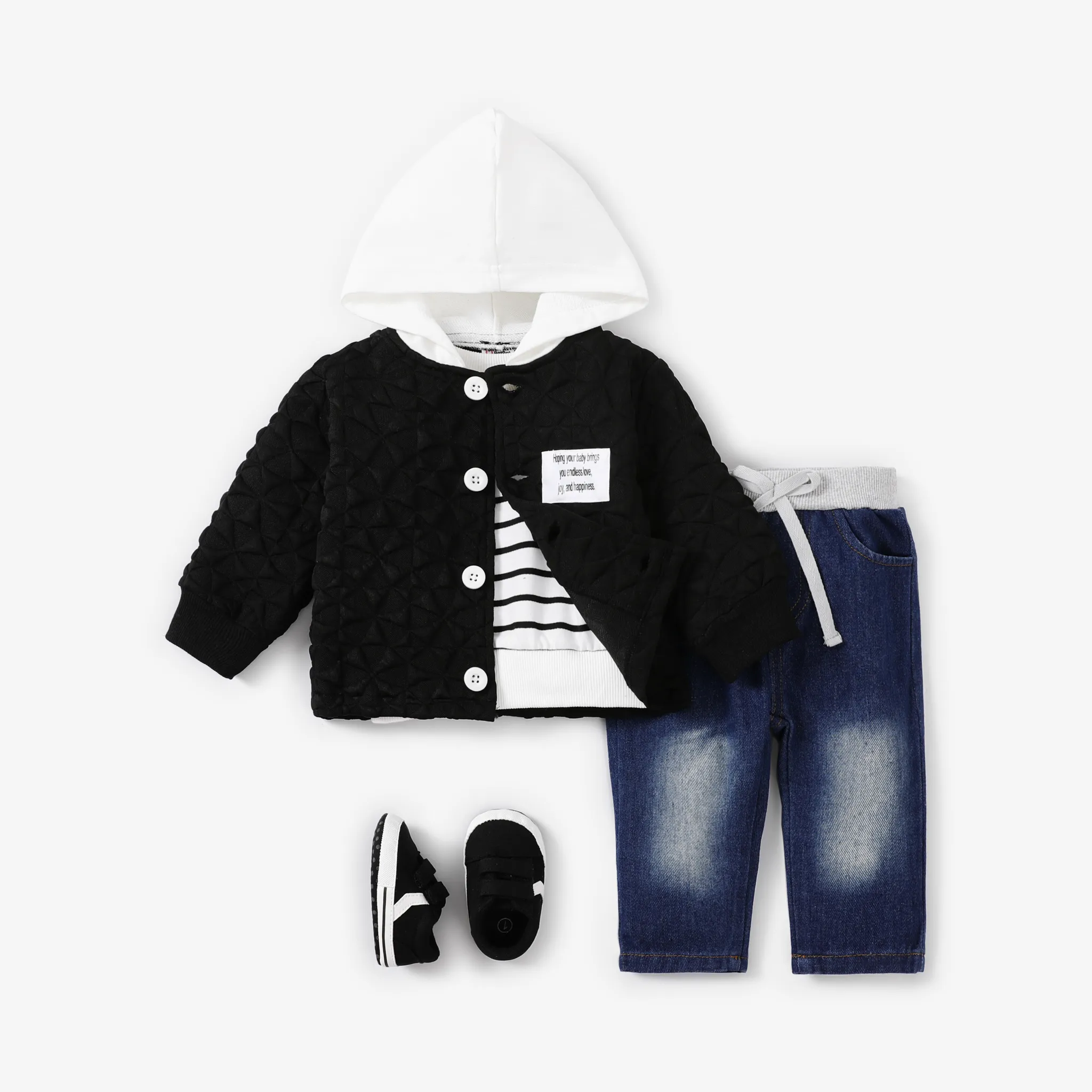 Baby Boy Avant-garde Solid Color Long Sleeve Coat  Black image 2