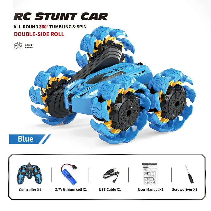Remote Control Car Toys Double-Sided 360° Rotating 4WD Rc Drift Truck Blue