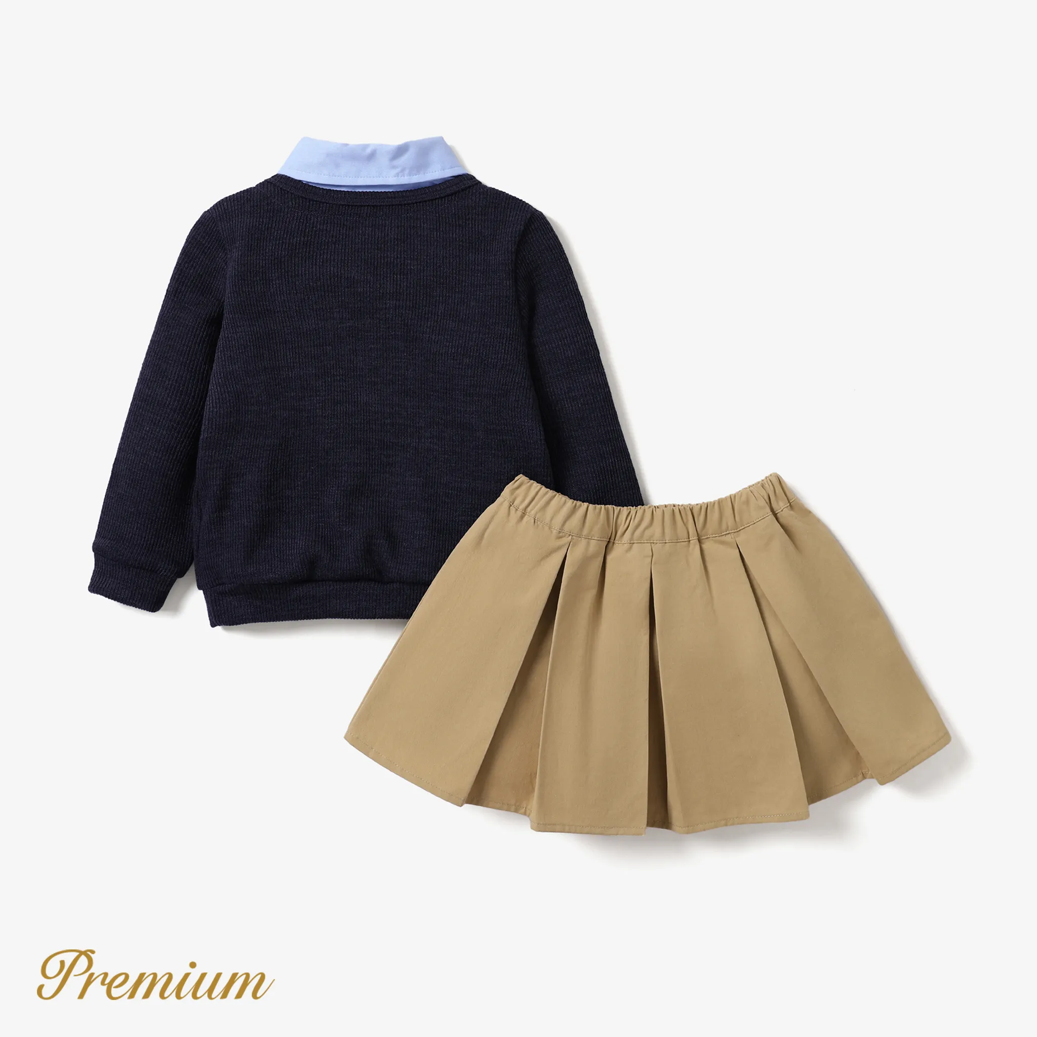 2pcs Toddler Girl Elegant Rabbit Long Sleeve Dress Deep Blue image 2