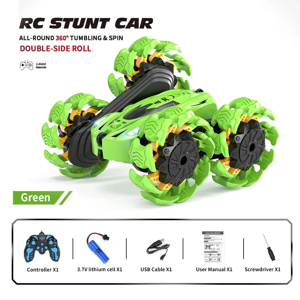 Remote Control Car Toys Double-Sided 360° Rotating 4WD Rc Drift Truck Green