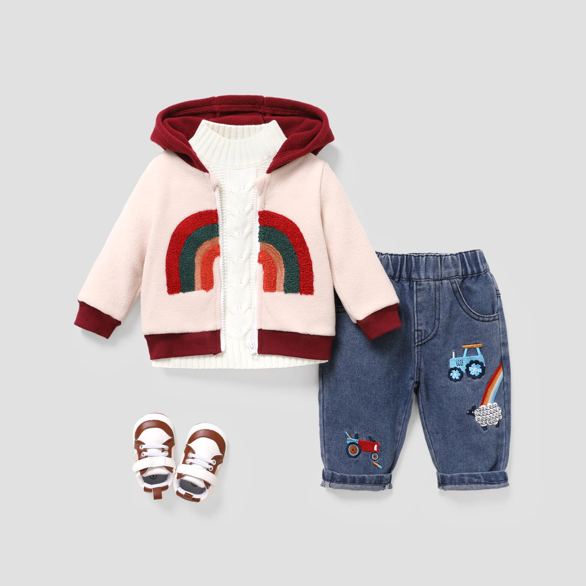 Baby Girl/Boy Rainbow Long Sleeve Casual Hooded Coat