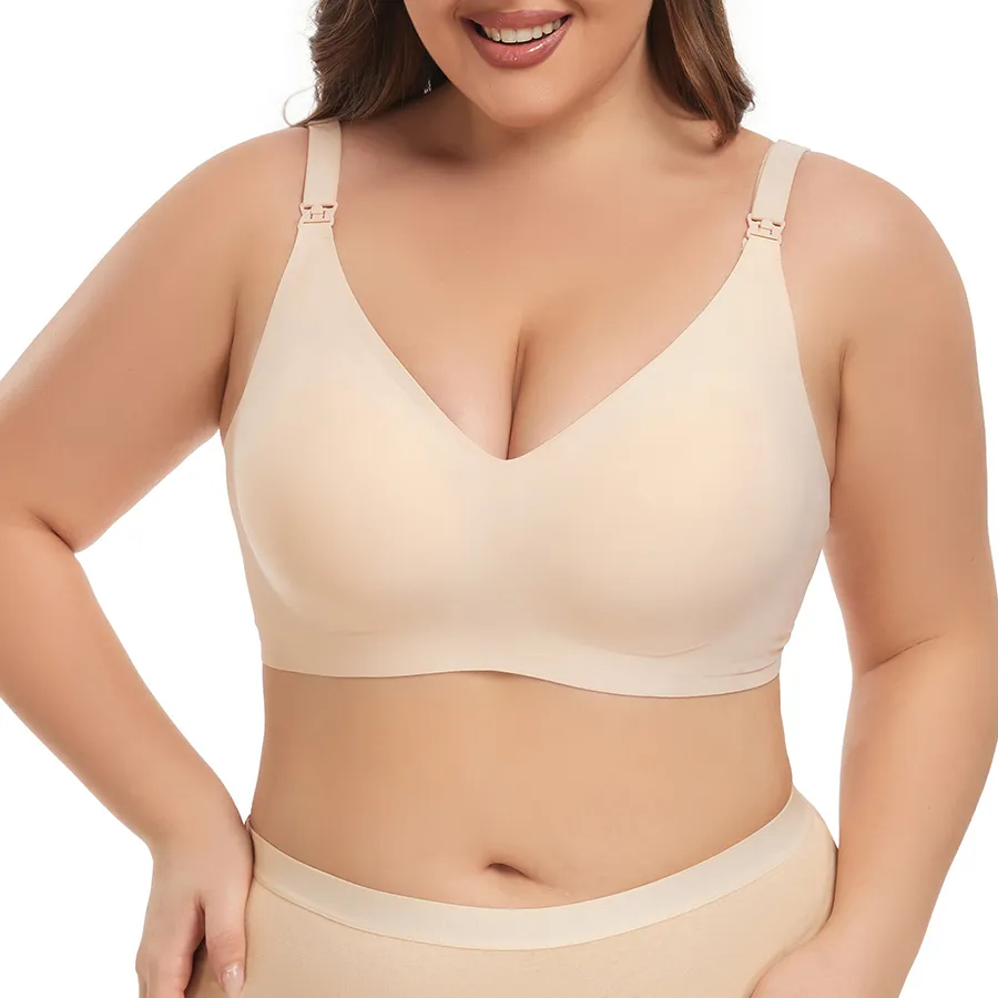 Comfortable jelly gel nursing bra with front closure for breastfeeding Apricot image 3