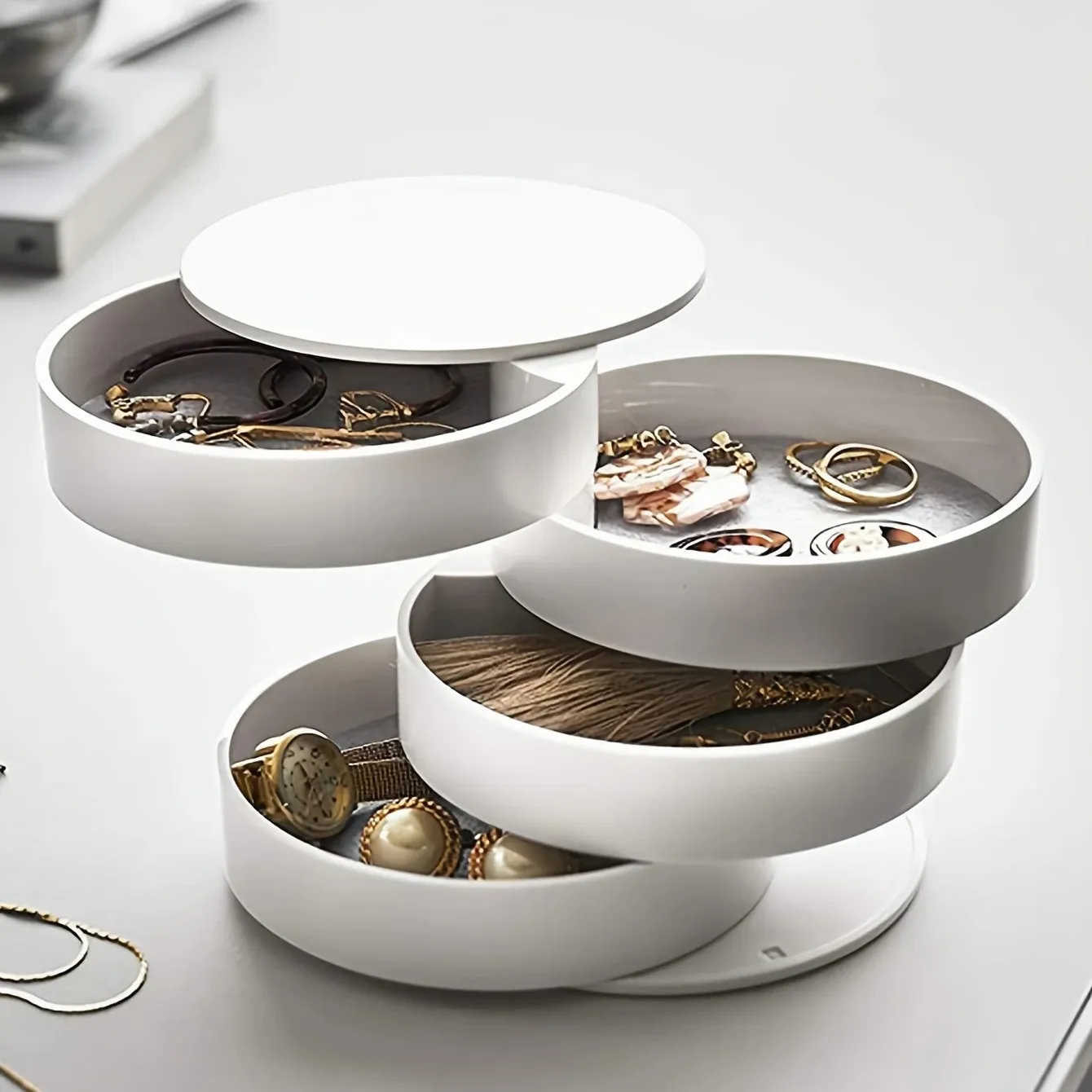 Multi-Layer Rotating Jewelry Organizer and Storage Box