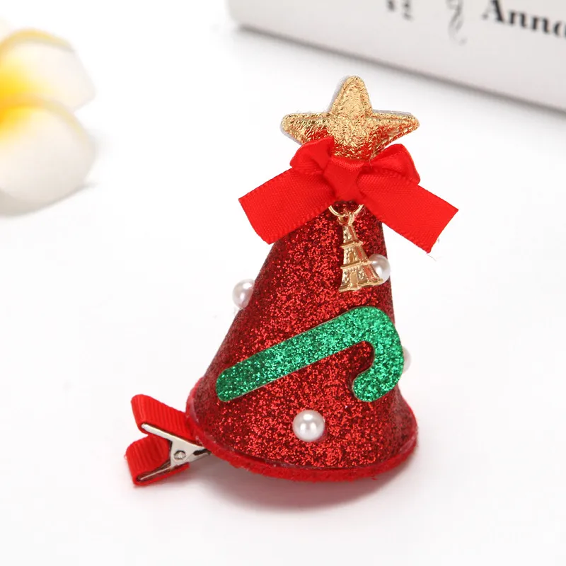 adults/Children likes Christmas hat hair clips with pearls and bow tie Red image 2