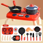 Set of 19 Children's Pretend Play Kitchen Utensils and Tableware Red
