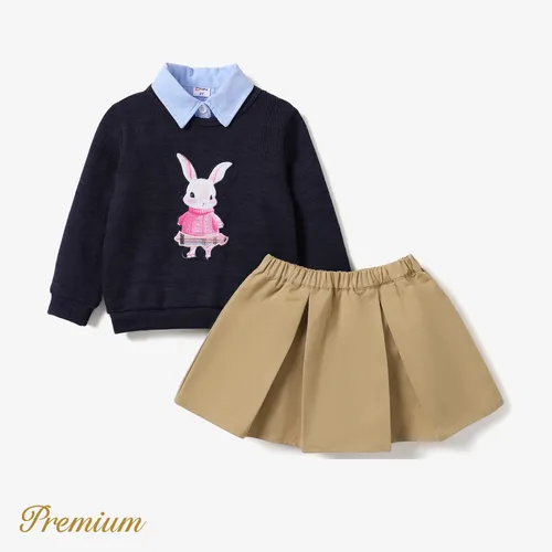 2pcs Toddler Girl Elegant Rabbit Long Sleeve Dress