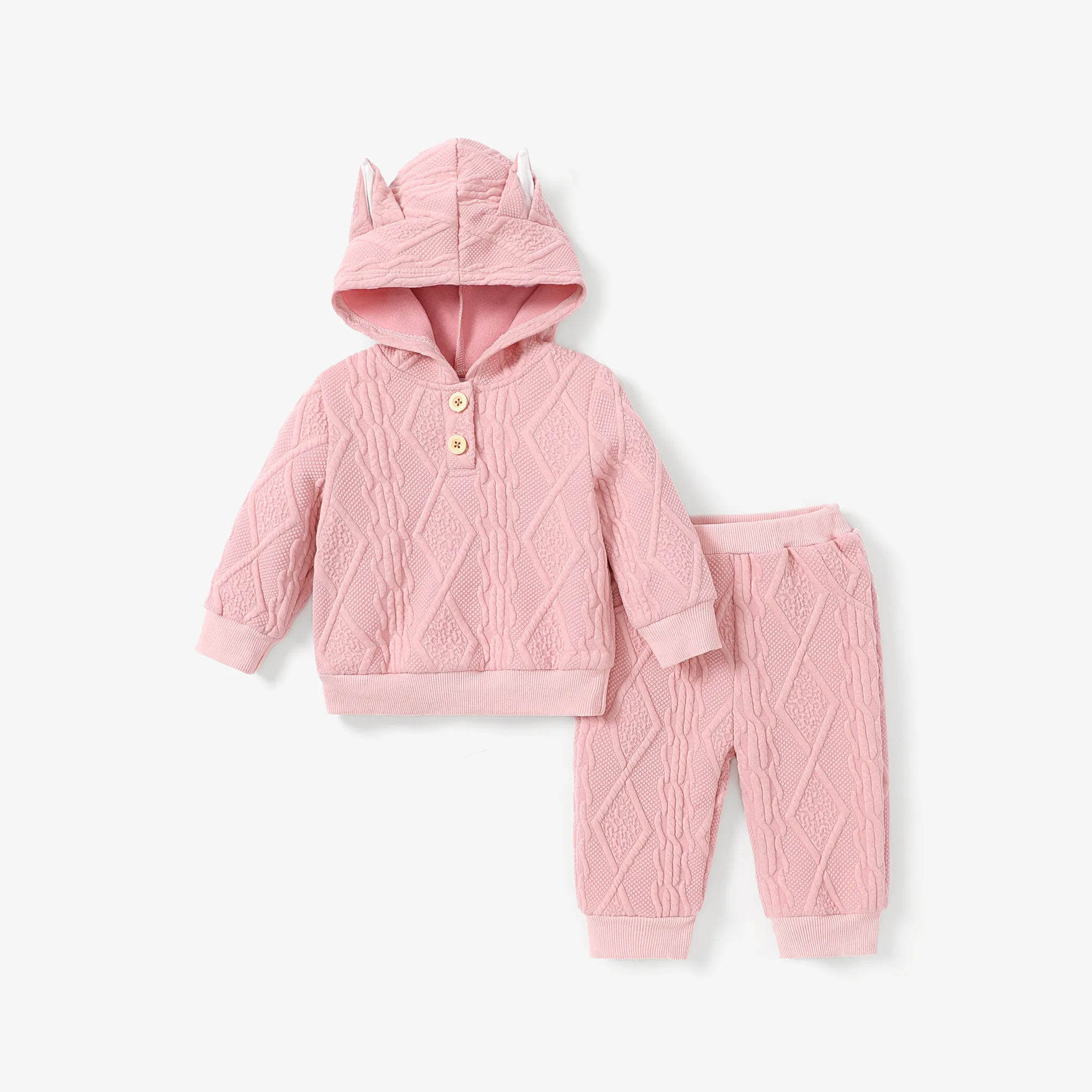   2PCS Baby Girl Solid Color Hyper-Tactile Long Sleeve Set Pink big image 1