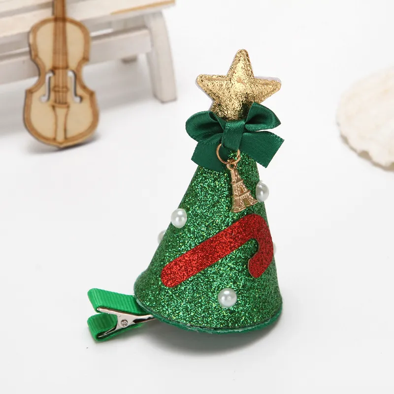 adults/Children likes Christmas hat hair clips with pearls and bow tie Green big image 1