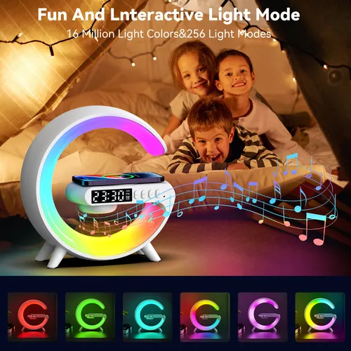Wireless Charging Bluetooth Speaker with Colorful LED Night Light in Large G Shape
