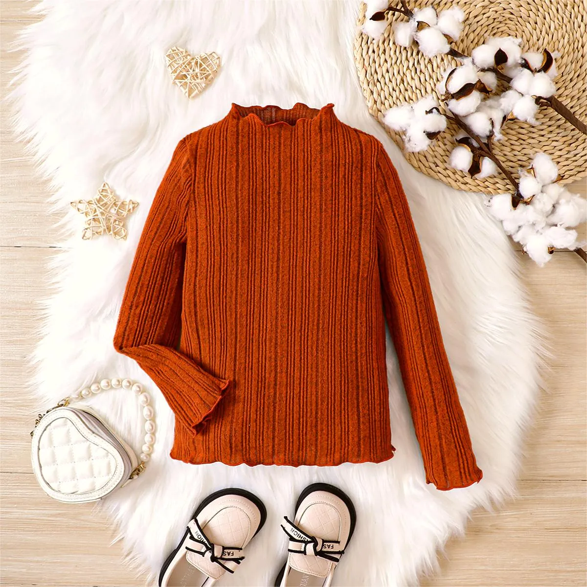 Toddler Girl's Basic Turtle neck Textured material Tee