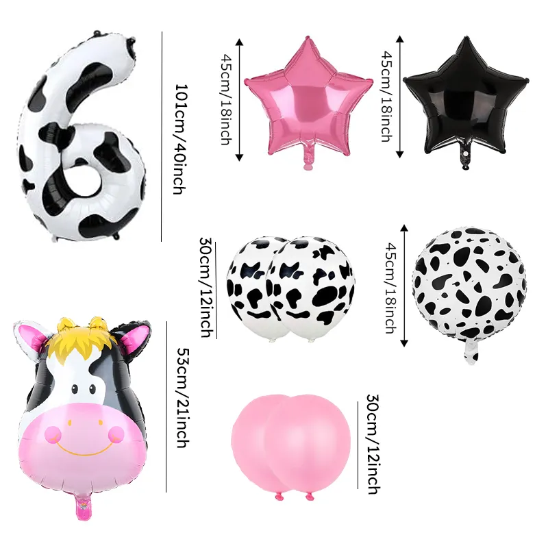 

9 Piece Birthday Party Pink Cow Print Latex Balloon Set with Foil Balloons