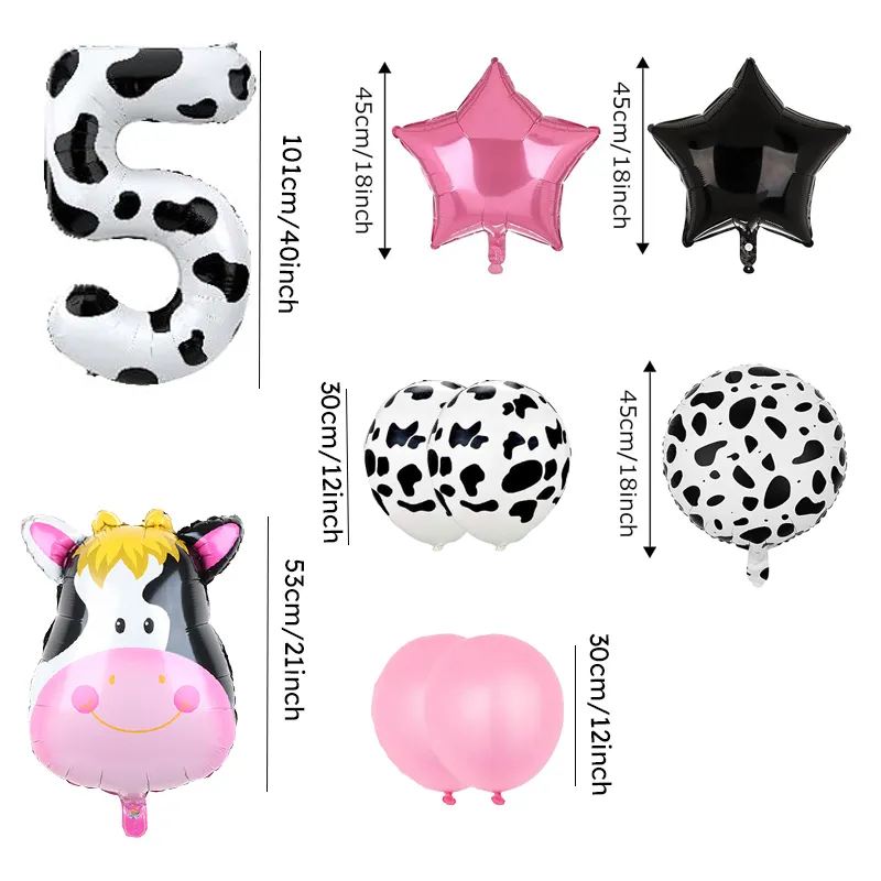 

9 Piece Birthday Party Pink Cow Print Latex Balloon Set with Foil Balloons