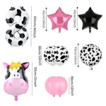 9 Piece Birthday Party Pink Cow Print Latex Balloon Set with Foil Balloons Colorful