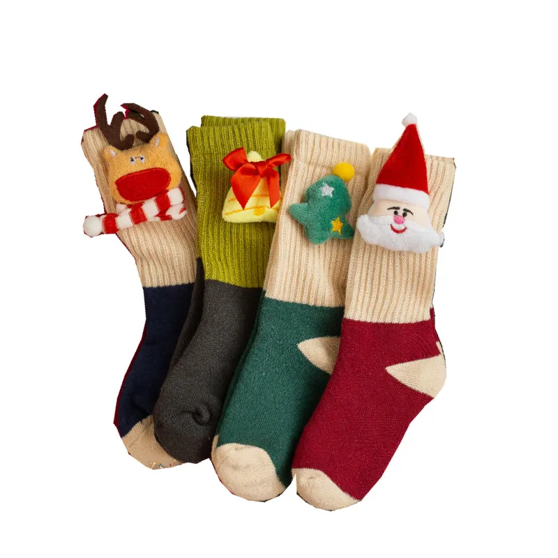Toddler/kids Christmas Cartoon Doll Thickened Cotton Socks Red image 4