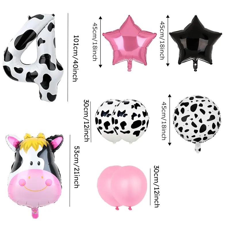 

9 Piece Birthday Party Pink Cow Print Latex Balloon Set with Foil Balloons