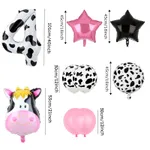 9 Piece Birthday Party Pink Cow Print Latex Balloon Set with Foil Balloons Color-C