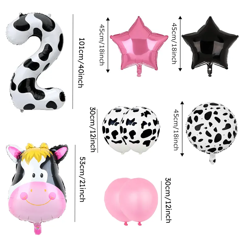 9-Piece Pink Cow Print Balão de Látex Set com Balões de Folha de Alumínio Cor-A big image 1