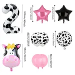 9 Piece Birthday Party Pink Cow Print Latex Balloon Set with Foil Balloons Color-A