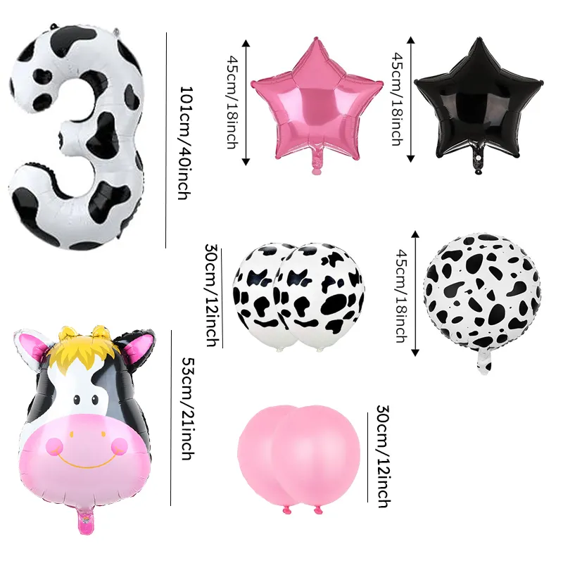 

9 Piece Birthday Party Pink Cow Print Latex Balloon Set with Foil Balloons