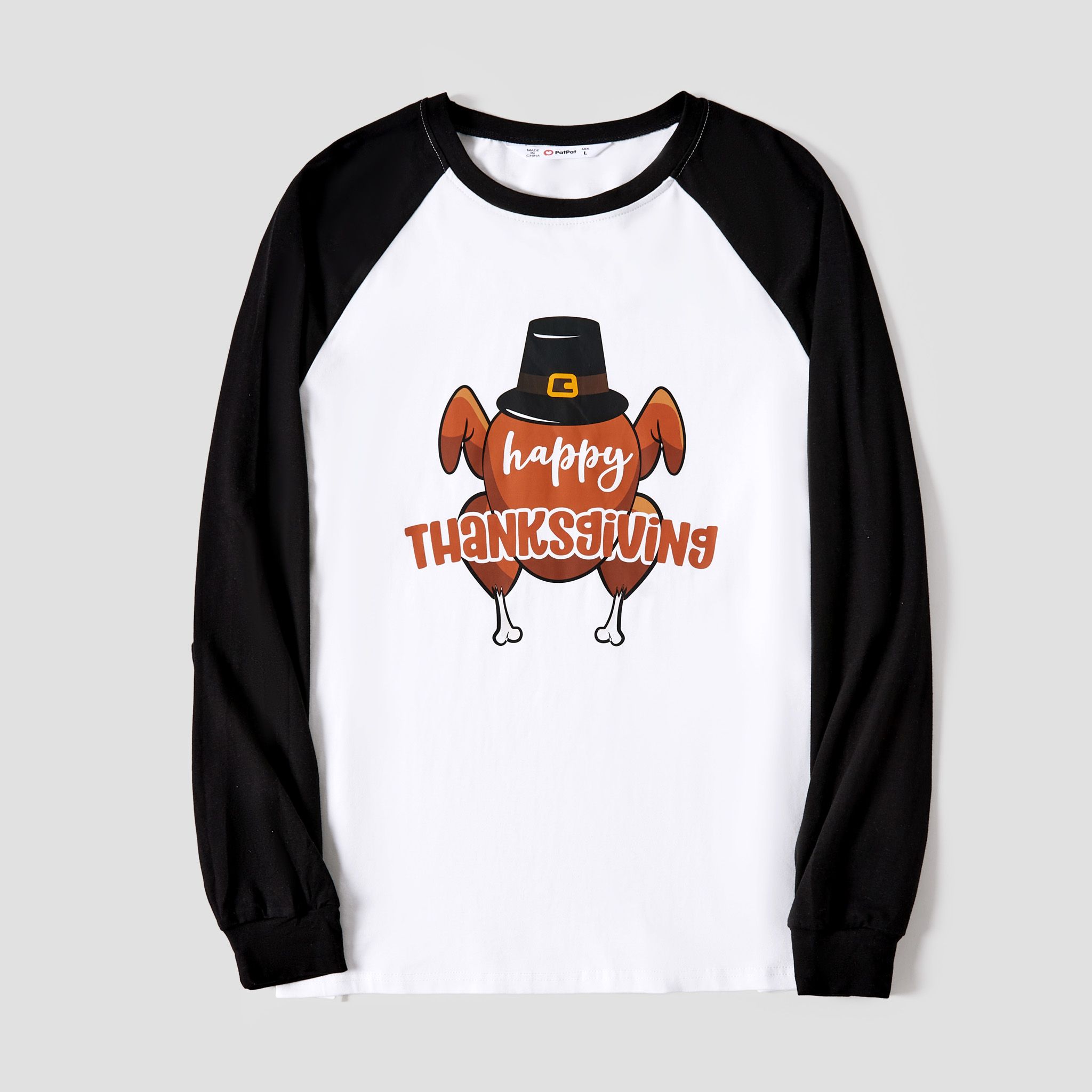 

Thanksgiving Family Matching Cotton Color-block Turkey Print Long Sleeves Tops