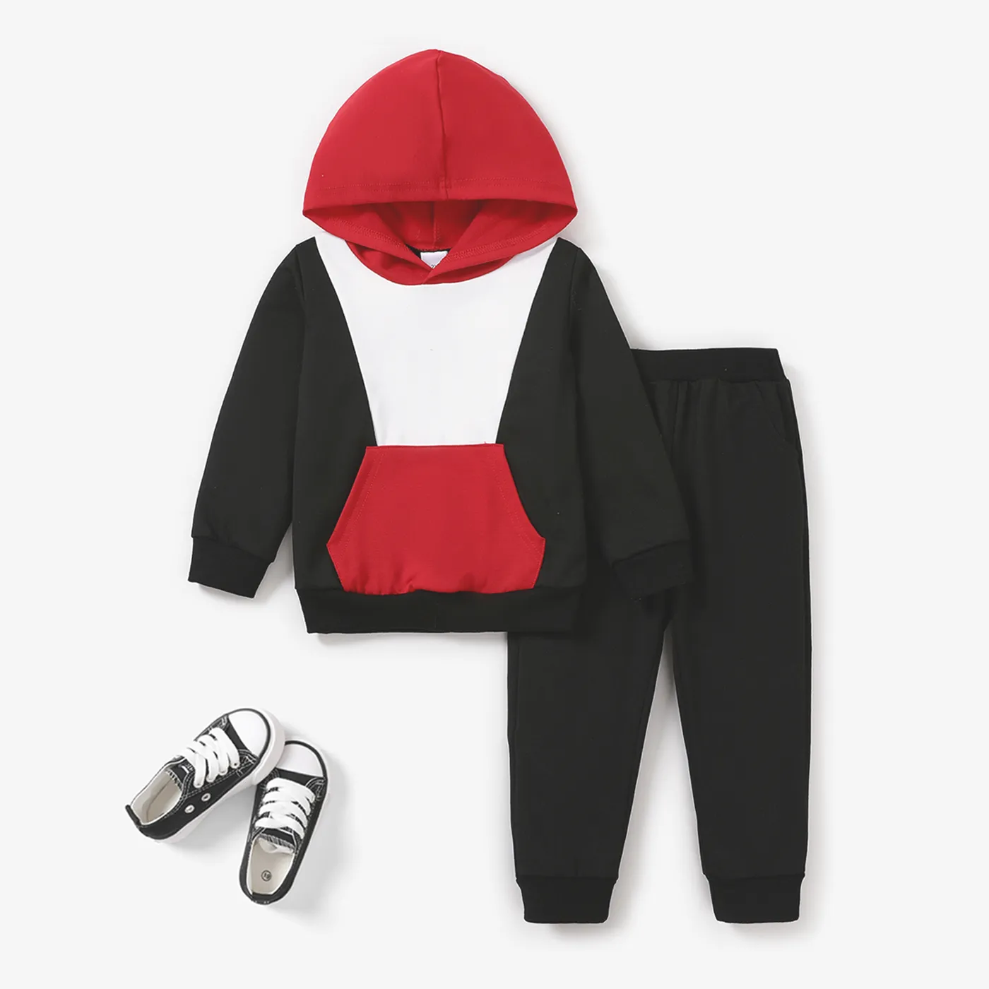 2pcs Toddler Boy Classic Fabric Stitching Hooded Set