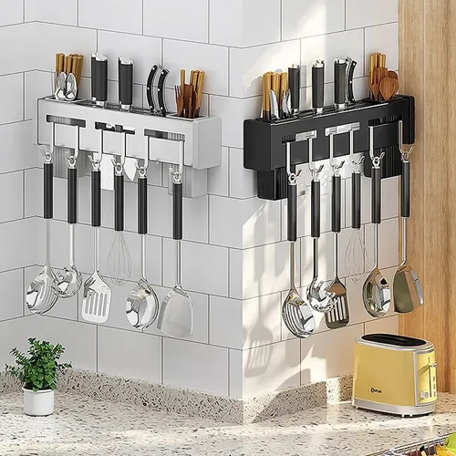 Stainless Steel Wall-Mounted Knife Rack with No Drilling Required