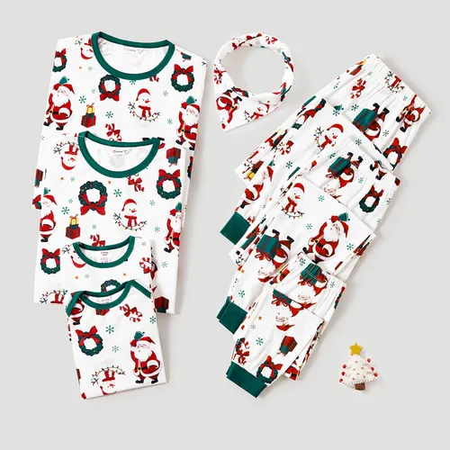 Christmas Family Matching Santa & Wreaths Print Long-sleeve Pajamas Sets(Flame resistant)