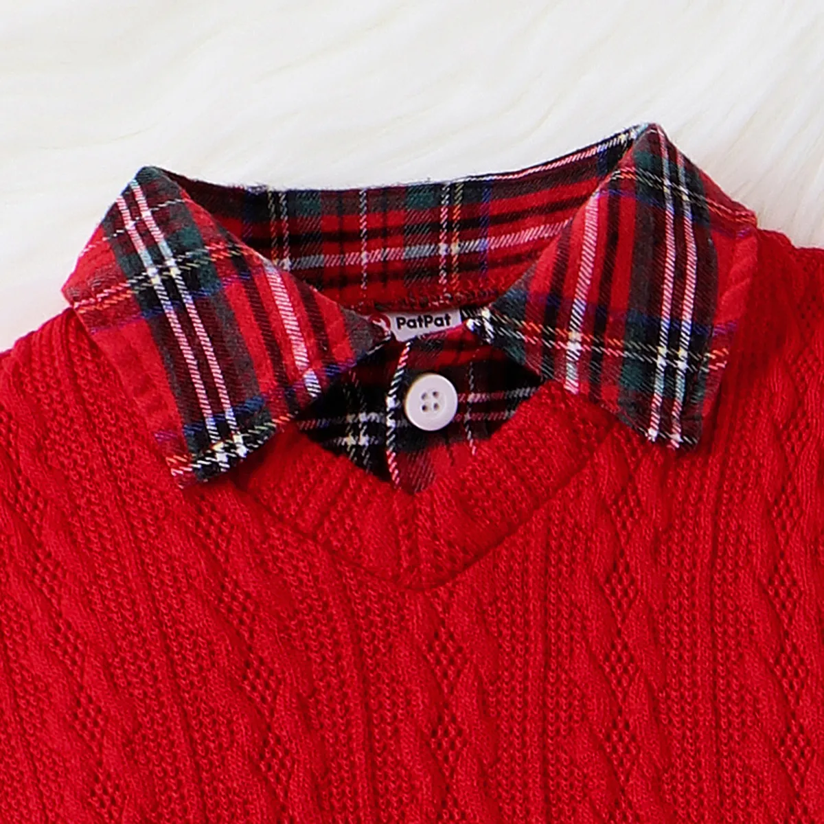 3pcs Baby Boy Christmas  Lapel Collar Grid Oversized Set Red image 5