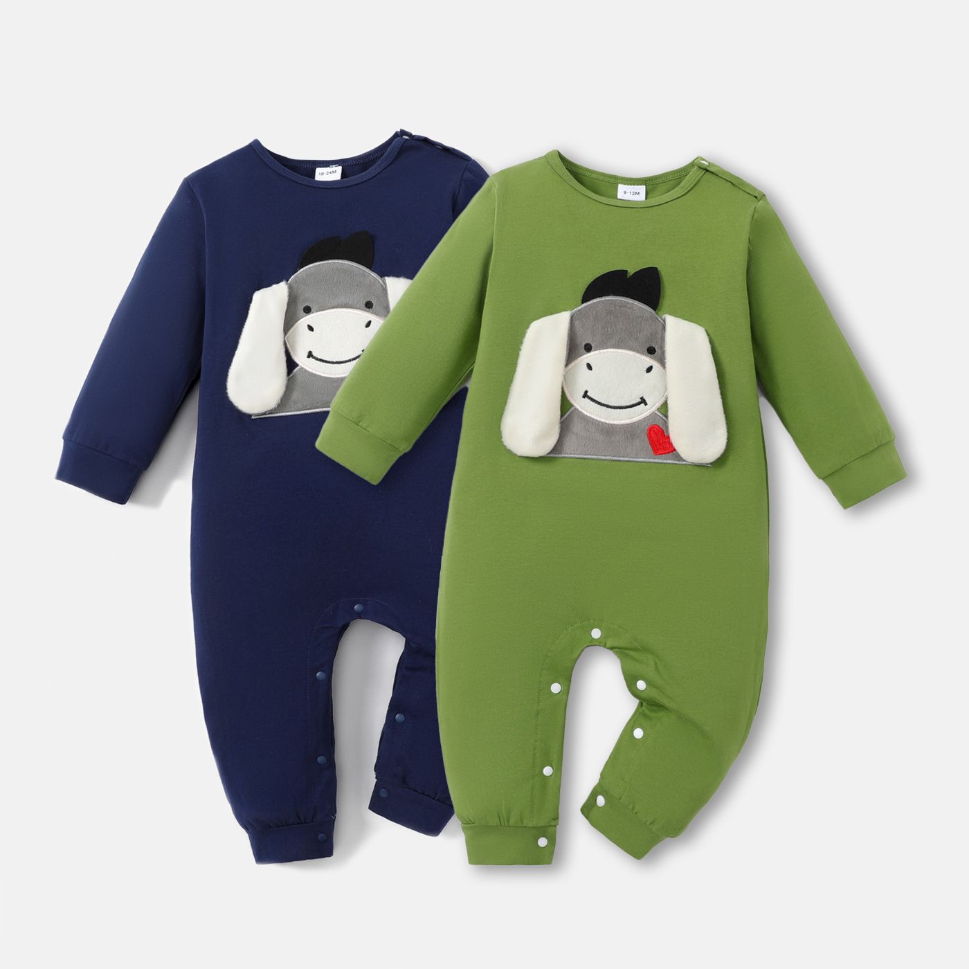 嬰兒 男童 休閒 動物圖案 長腿連身衣 綠色