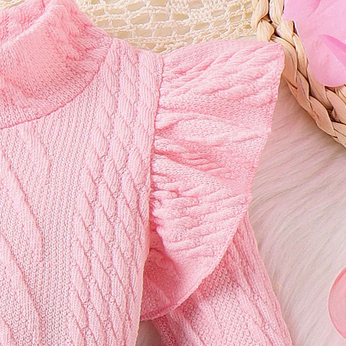 2pcs Baby Girl Sweet Grid/Houndstooth  Suit-Dress with Ruffle Edge Hot Pink image 4
