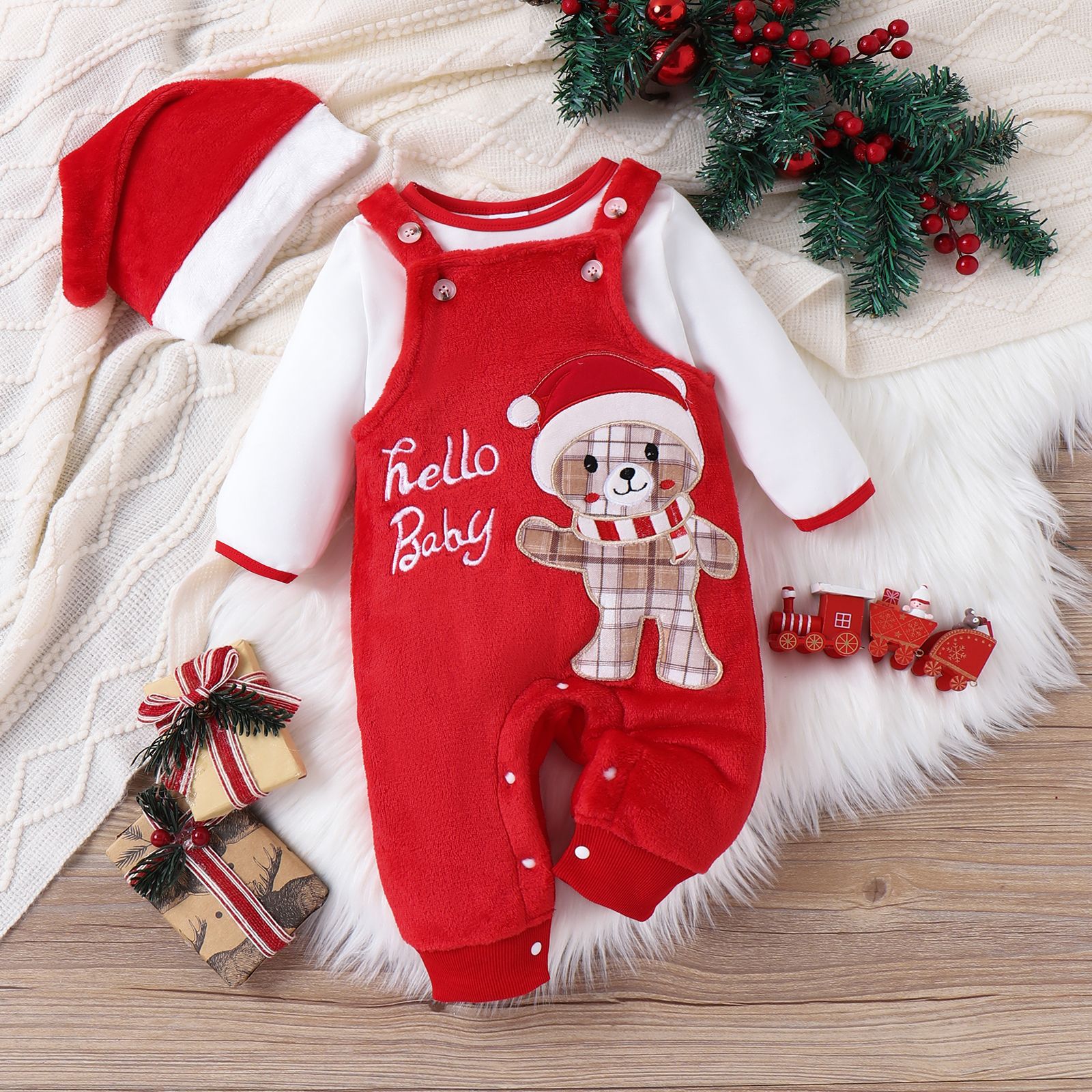 3pcs Bébé Fille/Garçon Mignon Noël Ours Motif Ensemble En Peluche