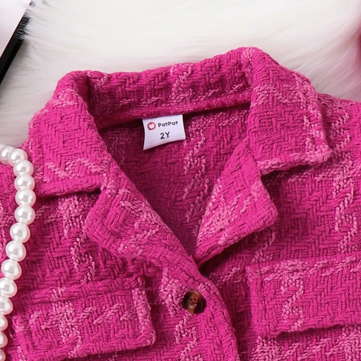 3pcsToddler Girl's Solid Color Classic Grid Houndstooth Suit Dress Set with Hat Hot Pink image 5