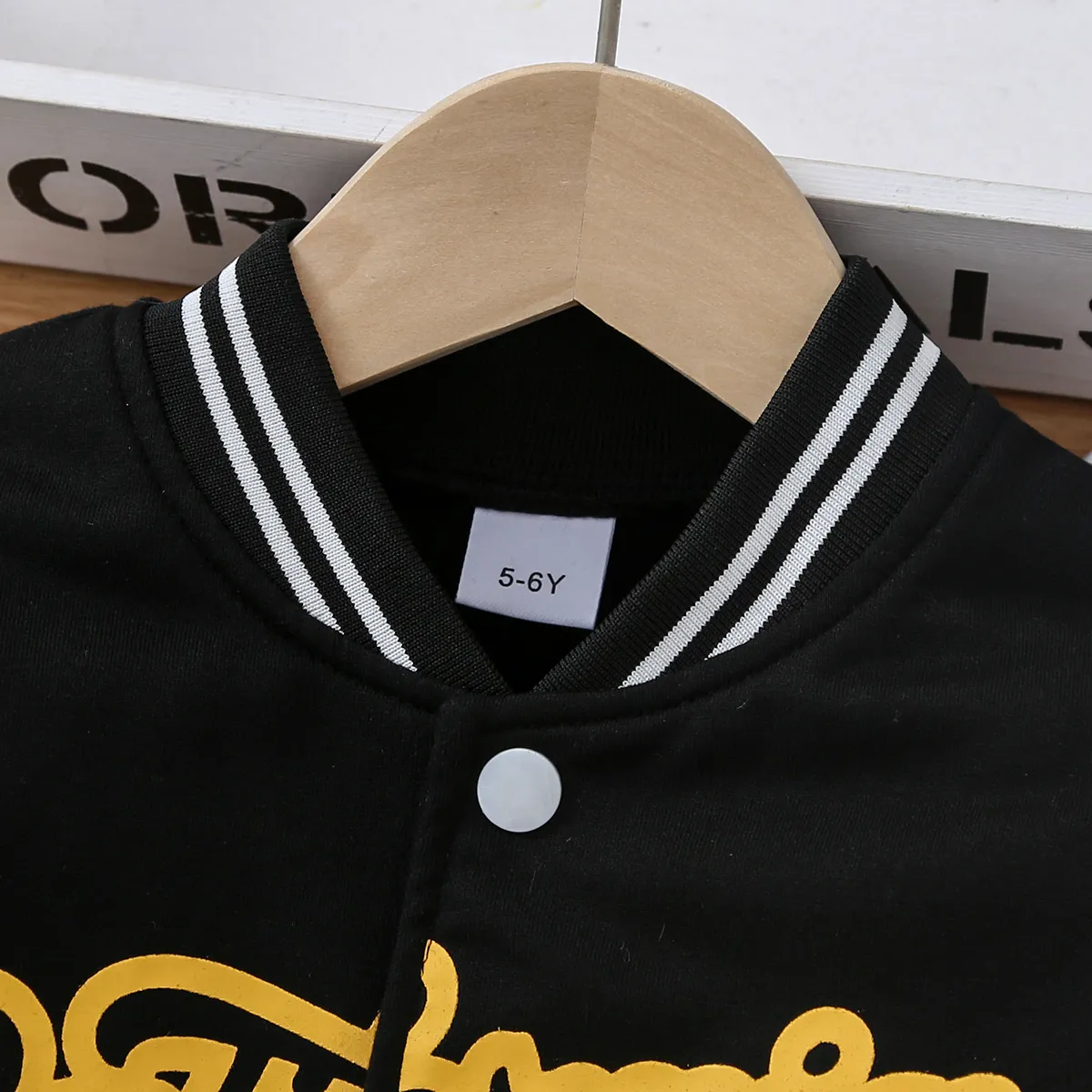 Kid Girl/Boy Sporty Letter Pattern Secret Button Jacket Yellow image 2