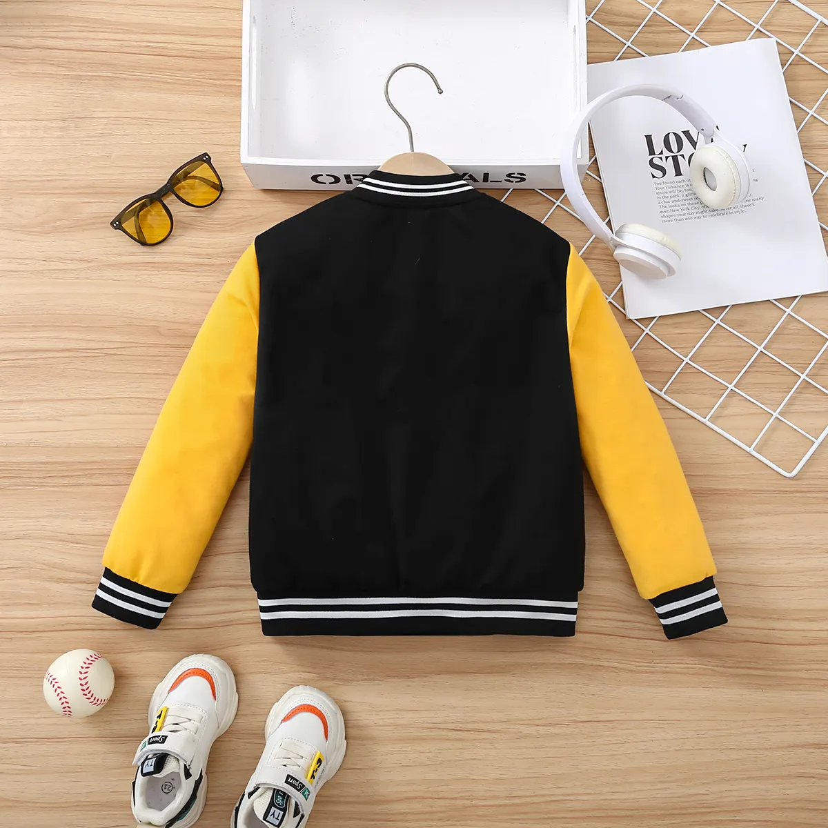 Kid Girl/Boy Sporty Letter Pattern Secret Button Jacket Yellow image 6