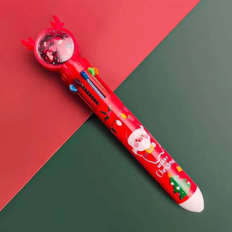 Single-Pack Christmas Cartoon Multifunctional Press Ballpoint Pen with 10 Color Options big image 1