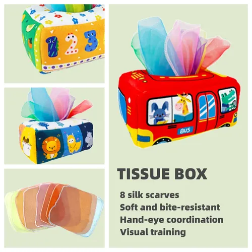 Tear-Proof Baby Tissue Box Paper Towel Toy with Random Color Silk Scarves - Early Education Exercise Toy, Perfect for Baby on Christmas
