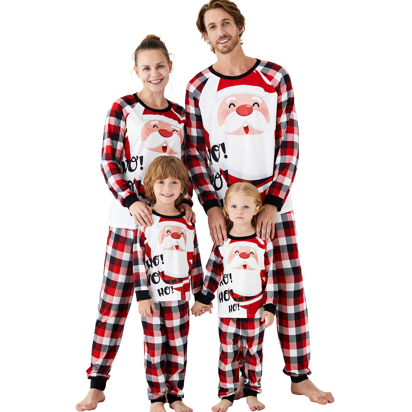 

Christmas Family Matching Santa & Letter Print Red Plaid Raglan-sleeve Pajamas Sets (Flame Resistant)