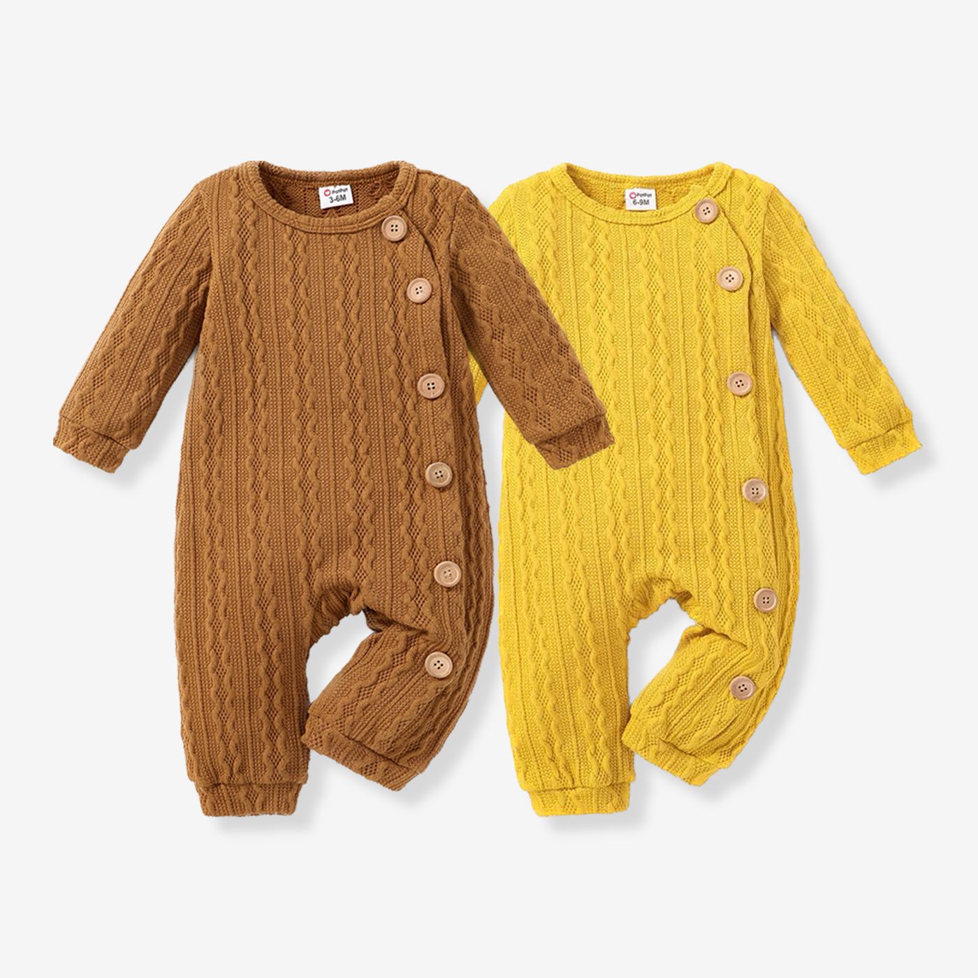 Baby Boy/Girl Solid Knitting Button Down Long-sleeve Jumpsuit
