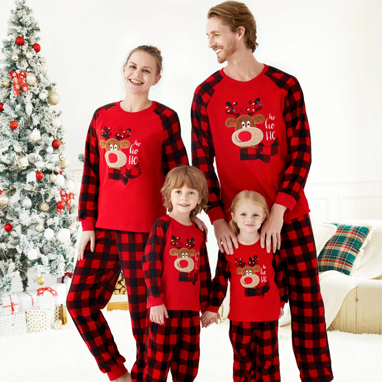 Natale Look per tutta la famiglia Manica lunga Coordinati per tutta la famiglia Pigiami (Flame Resistant) rosso nero big image 1