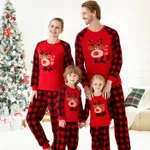 Christmas Family Matching Reindeer Embroidered Red Plaid Raglan-sleeve Thickened Polar Fleece Pajamas Sets (Flame Resistant)  image 2