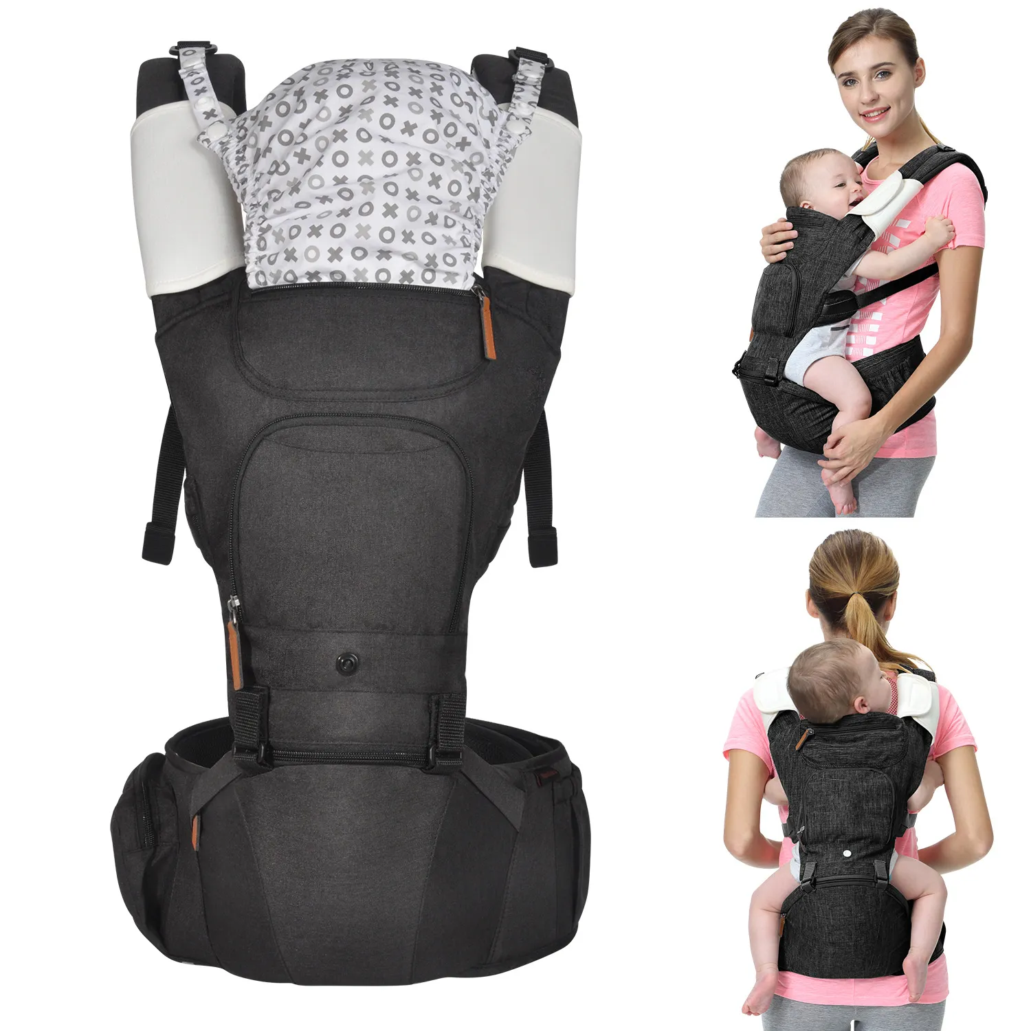 Four Seasons Multi-Functional Breathable Baby Waist Stool Carrier Backpack with Shoulder Straps Black big image 1