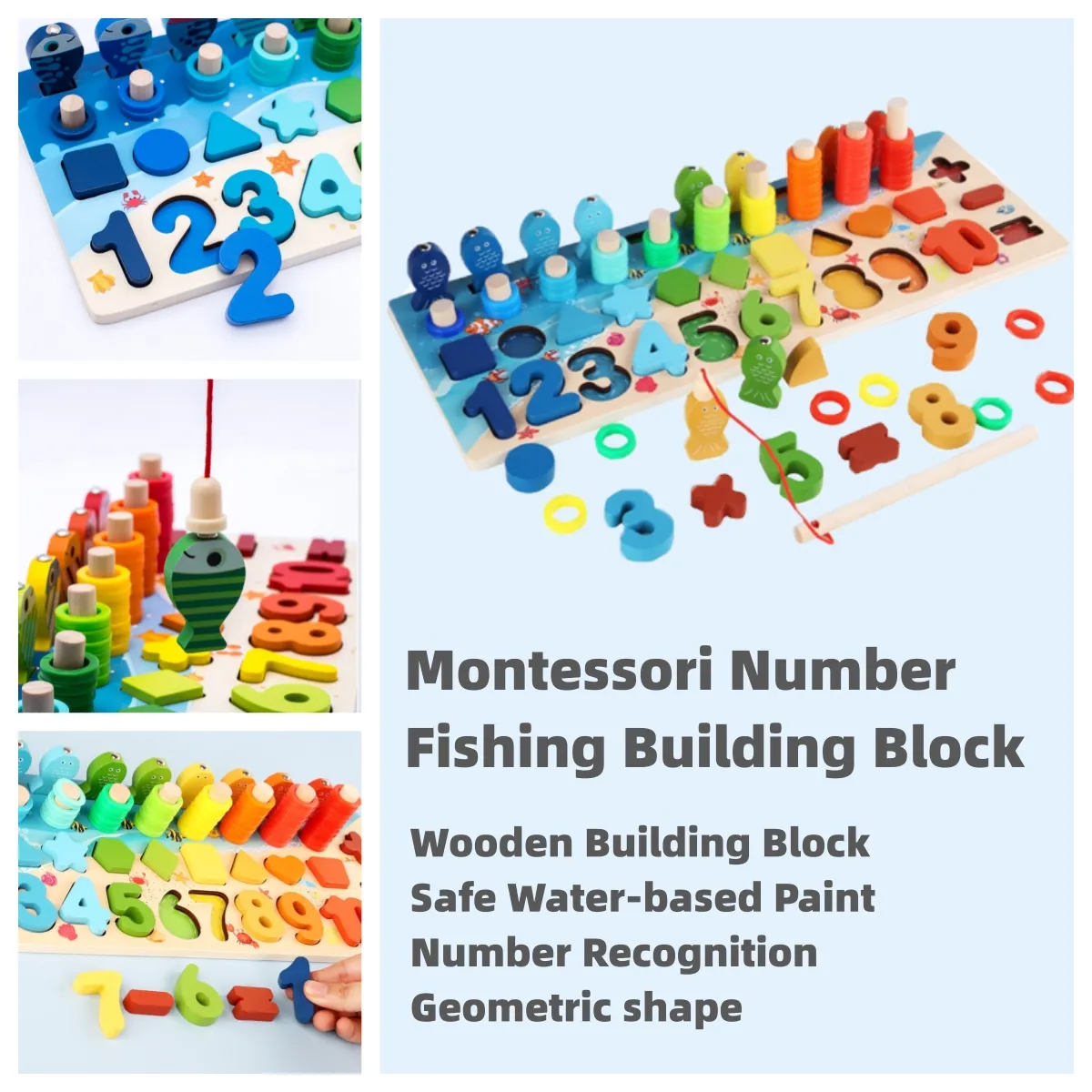 Blocs de chiffres Montessori en bois avec tableau de comptage - jouet éducatif d’apprentissage préscolaire, parfait comme cadeau d’anniversaire ou de Noël Multicolore big image 1