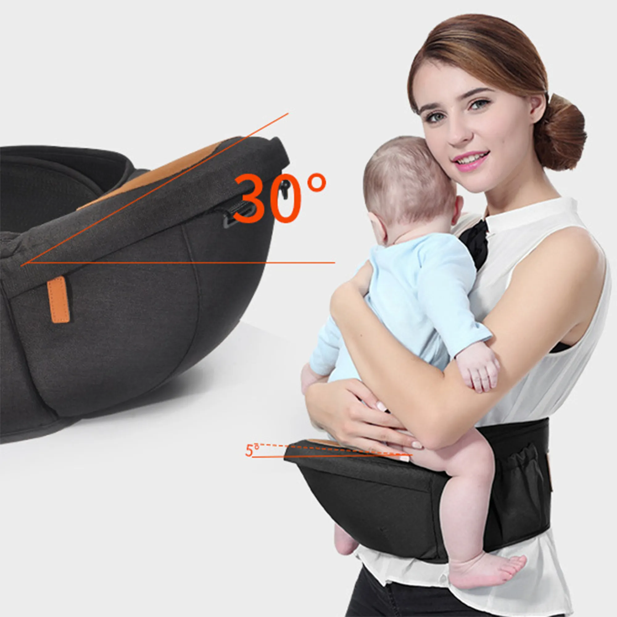 Four Seasons Multi-Functional Breathable Baby Waist Stool Carrier Backpack with Shoulder Straps Black image 5