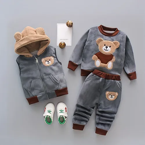 3PCS Toddler Boy 3D Animal Pattern Plush Hooded Set