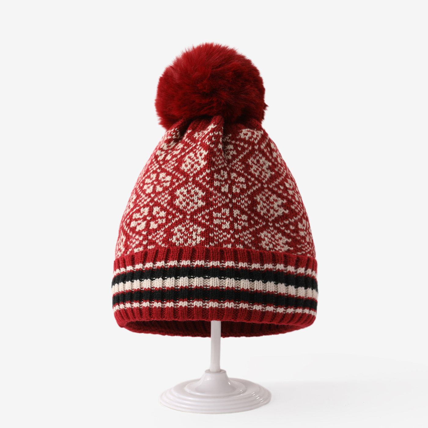 Kids/adult snowflake rhombus color-blocked wool knitted hat