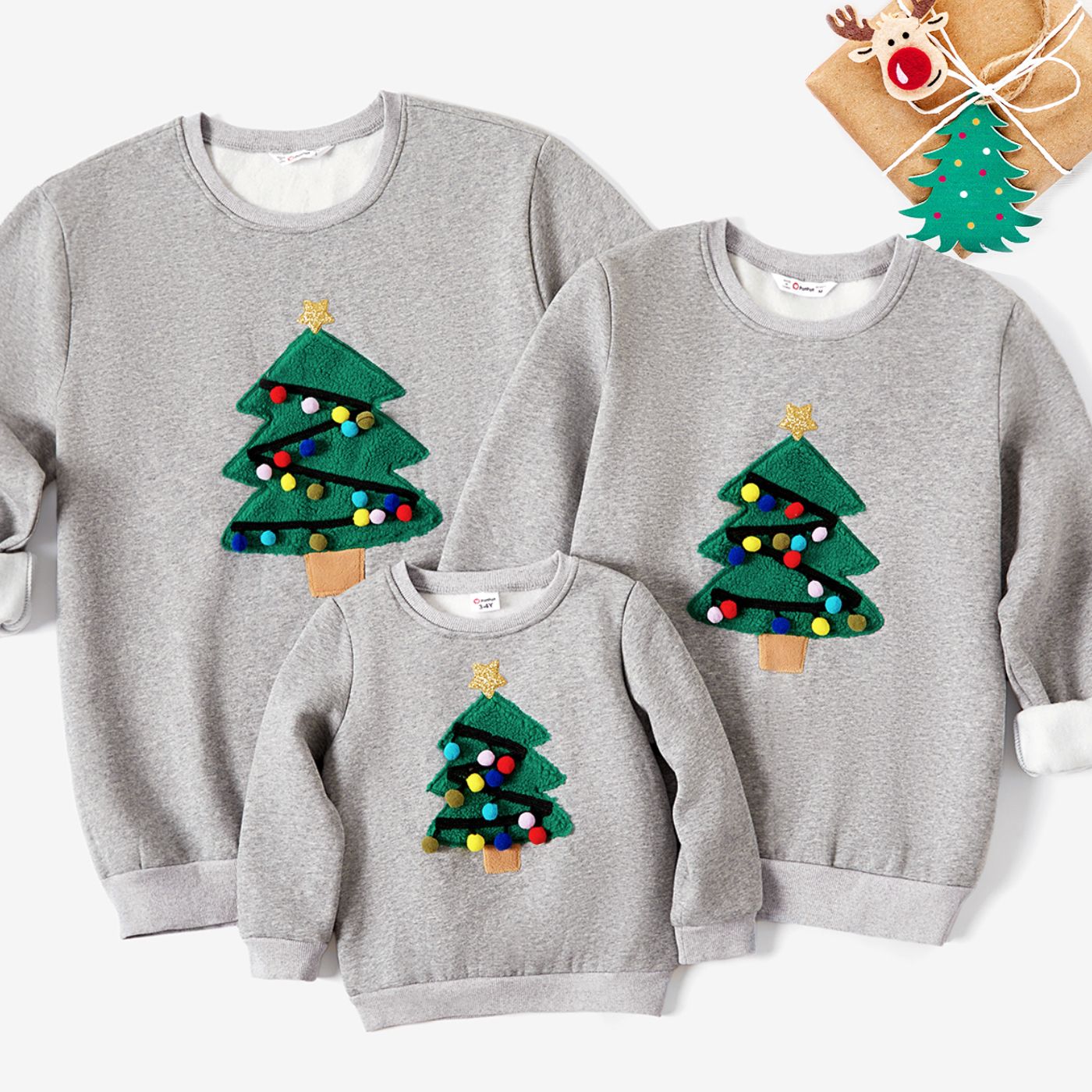 Christmas Family Matching Casual Tree Embroidered Long Sleeve Fleece Tops