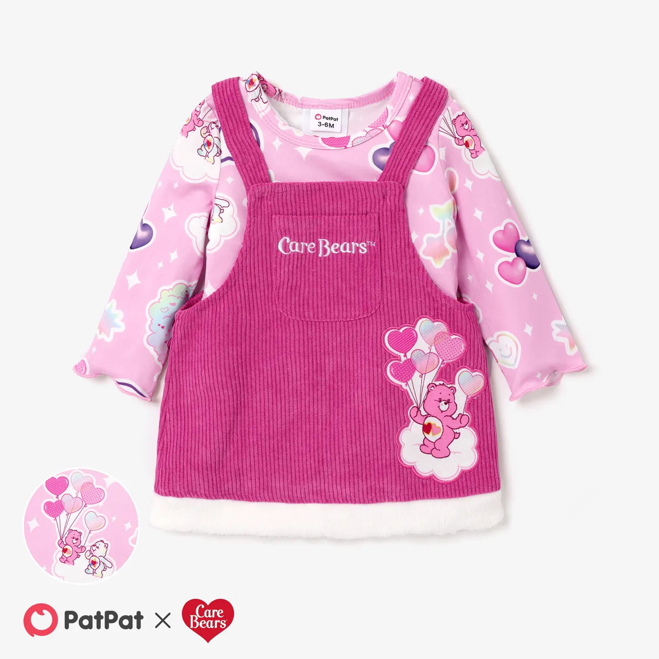 Care Bears Baby/Toddler Girl Sweet Heart-patterned Tops and Corduroy Suspender Skirts Roseo big image 1