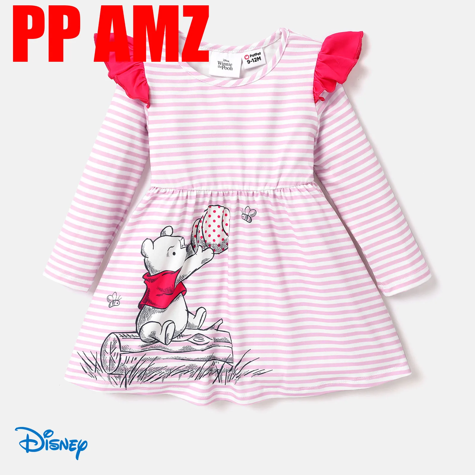 Disney Winnie the Pooh Bebé Mangas franzidas Infantil Manga comprida Vestidos Vermelho